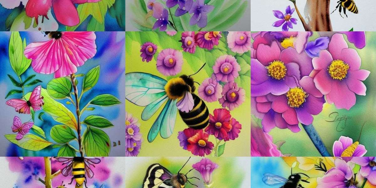 ANOTHER AI ART PROMPT: Watercolor painting trees flowers butterflied and bees